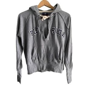 US Apparel Gray Split‎ Neck Florida Hooded Sweatshirt Sz L